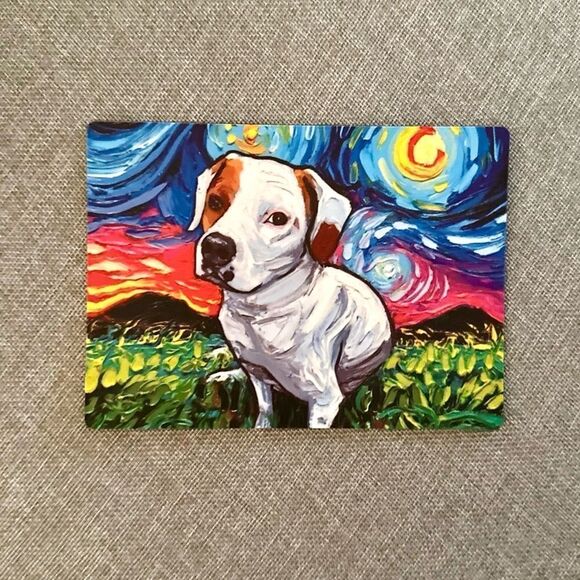 White Pit Bull Van Gogh Starry Night Magnet - Picture 1 of 3